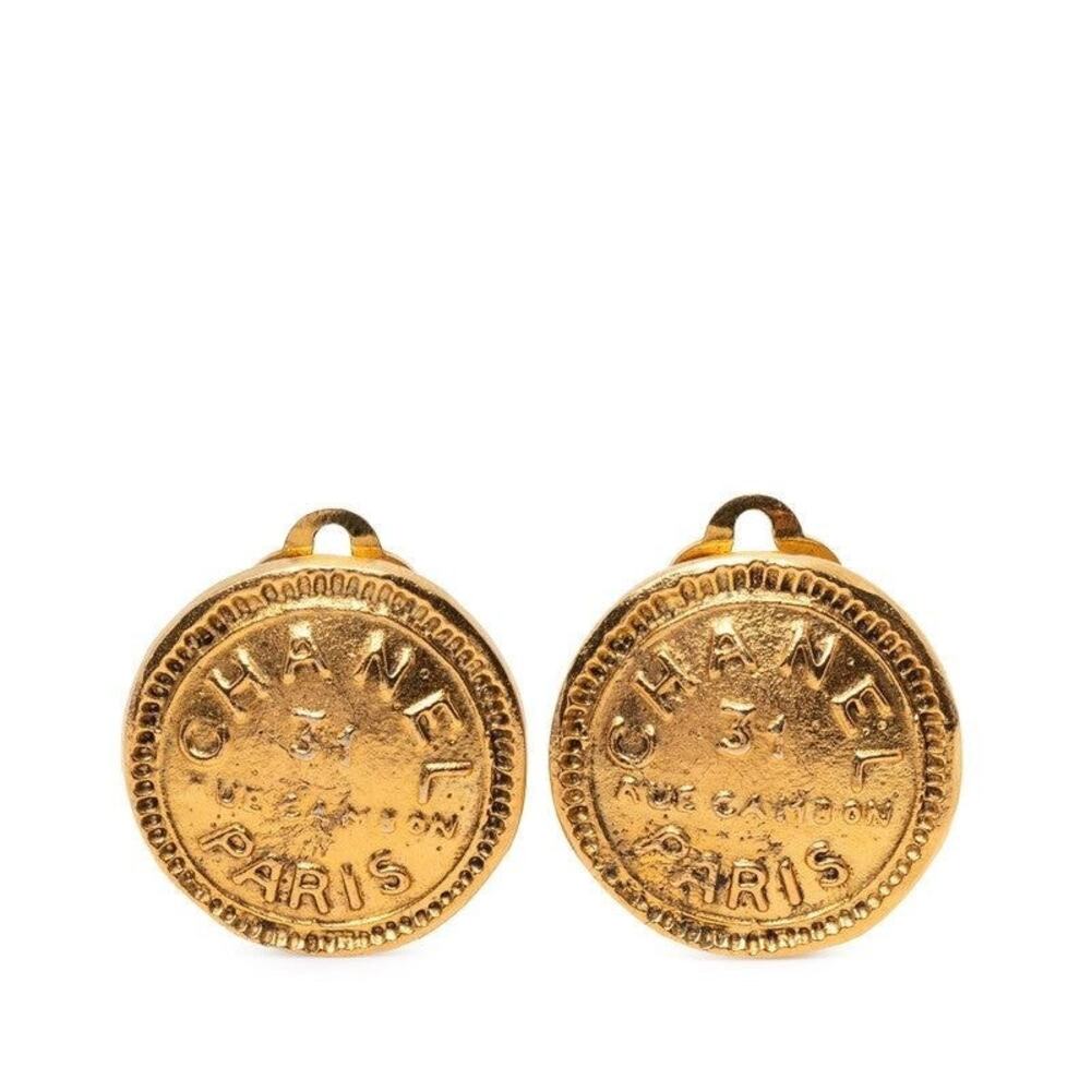 Chanel Vintage 31 Rue Cambon Le Cambon Logo Earrings Gold Plated